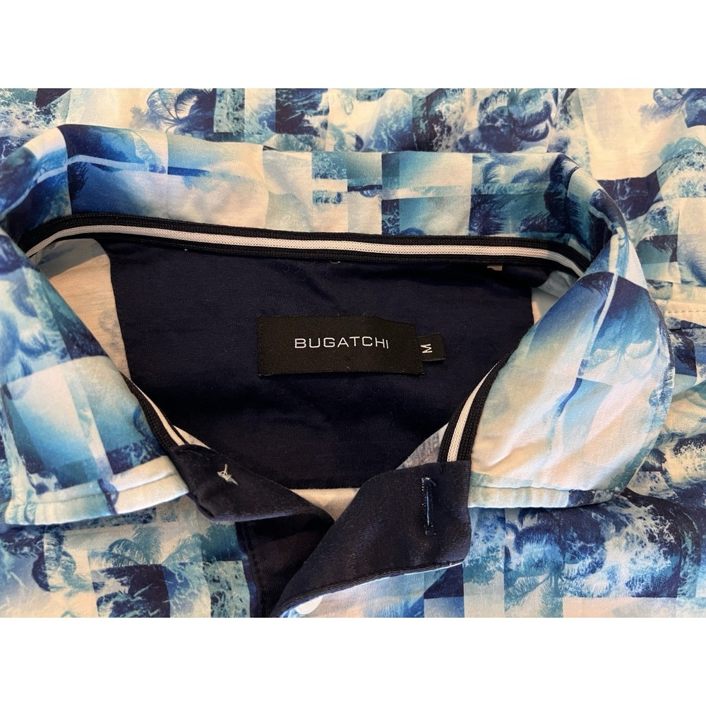 Bugatchi Mens M Polo Abstract Digital Print Blue Short‎ Sleeve Mauna Lani Logo - Picture 4 of 5